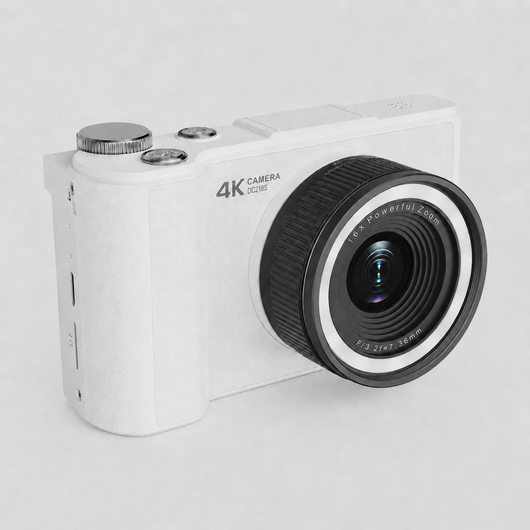 DayRoll Q5 RetroCam in white, pocket point and shoot retro digital camera, y2k digicam style, 4K photo and video