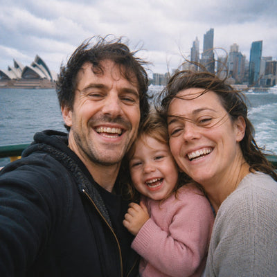 A selfie out on the water with the harbour behind