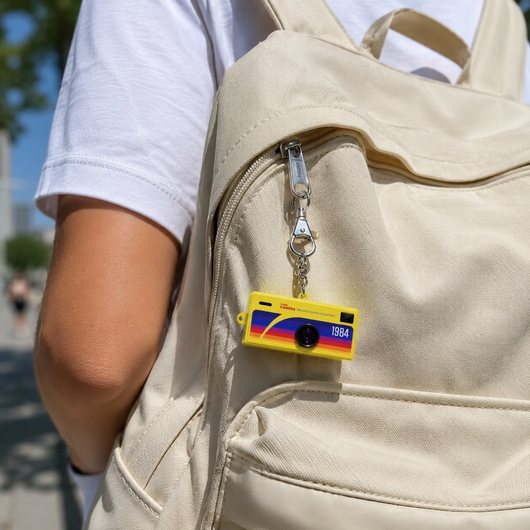 DayRoll G6 clipped to a backpack strap