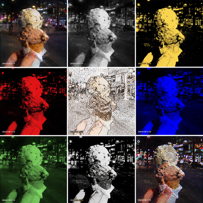 Nine of the built-in looks applied to the same photo